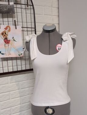 NWT French Connection Cotton Bright White Bow Tank Top S